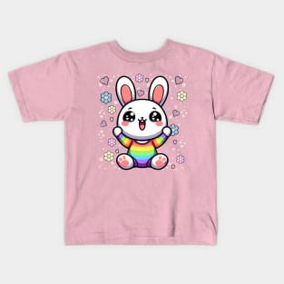 Happy Hoppy Bunny: Rainbows & Hearts 🌈 🐰 Kids T-Shirt